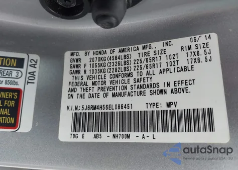 2014 Honda Cr-V Ex from USA, damaged, VIN 5J6RM4H56EL086451